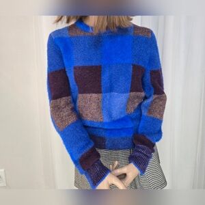 Ann Taylor Blue, Black, And Gray Plaid Sweater. Pristine Condition.